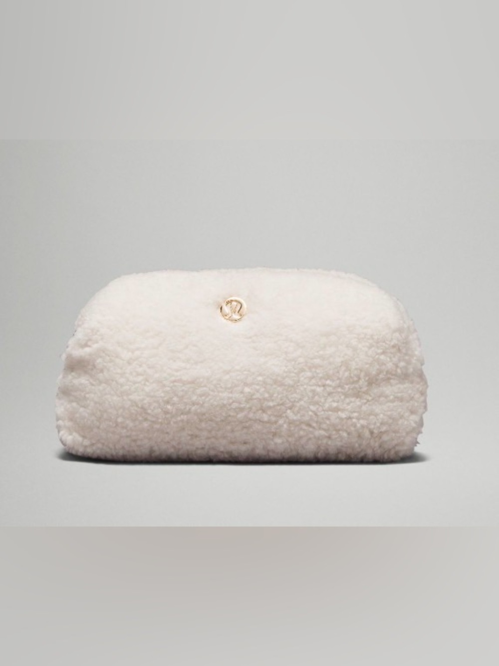 Lululemon Cream Sherpa Makeup Bag with Gold Accent